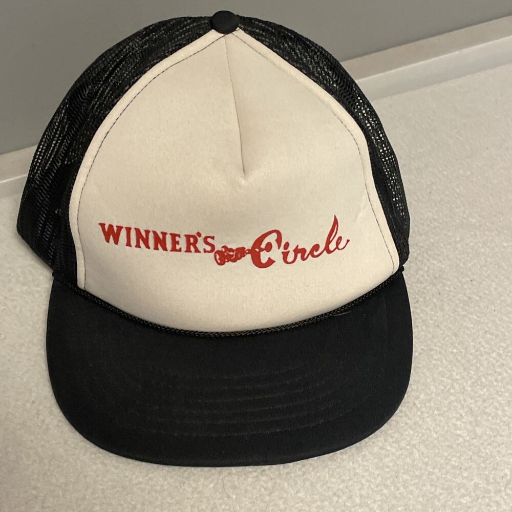 Vintage Winners Circle Trucker Hat Mad Hatter Black Snapback Cap 80s 90s Mesh